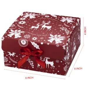 ARTLYMERS Christmas Gift Boxes with Lids, 12 Pack Gift Boxes and Red Ribbon Christmas Themed Pattern Small Gift Boxes for Christmas Presents Gifts Easy Assemble