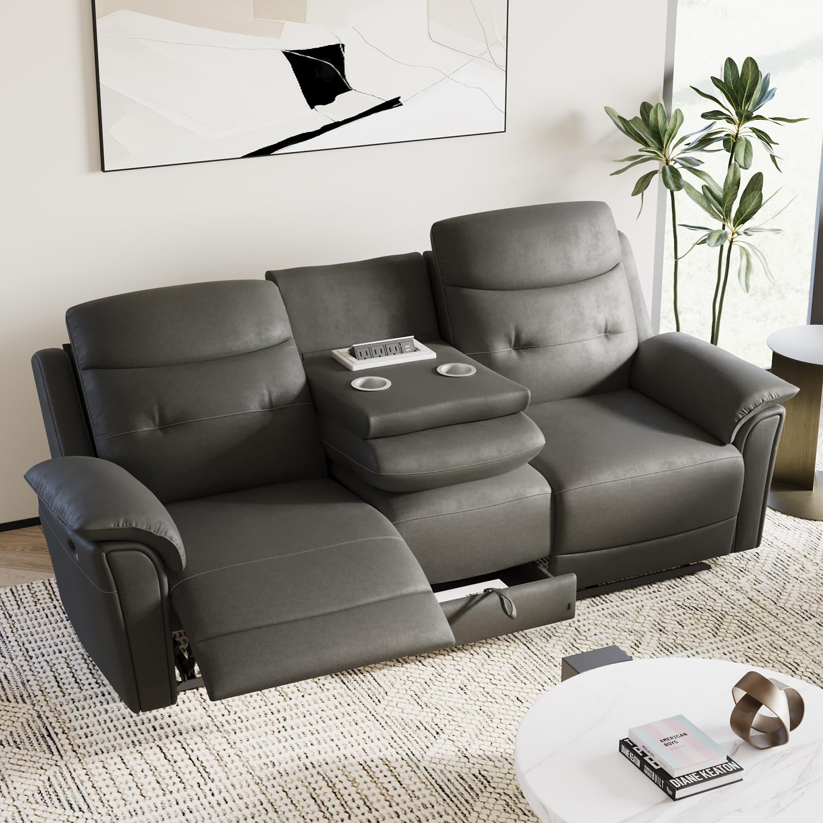 POVISON Smart 84.05'' Power Reclining Sofa for Living Room Modern Comfy Sofa Recliner Couches Sleeper with Dropdown Console Drawer USB Charging Port