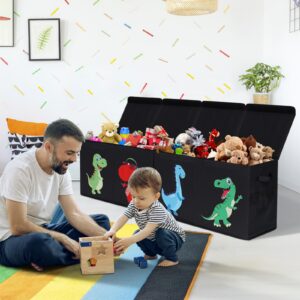 Extra Large Toy Box Chest for Kids Organizer, Collapsible Toy Storage Bins with Magnetic Lid, Dinosaur Toy Box for Living Room, Playroom, Bedroom, Nursery, 51.96"x11.81"x15.75", Black