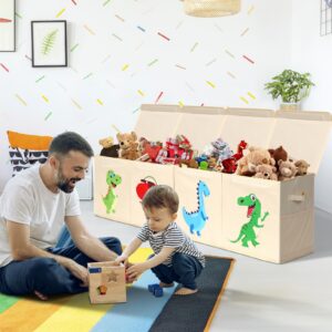 Extra Large Toy Chest for Boys, Collapsible Toy Storage Boxes with Magnetic Lid, Dinosaur Toy Box for Toys, Clothes, Blankets, Books, 51.96"x11.81"x15.75", Beige