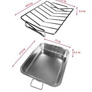 VBOYL 16" Premium Stainless Steel Roaster Pan Set with Baking & V-Shaped Racks - Heavy Duty, Healthy & Dishwasher Safe for Turkey, Chicken