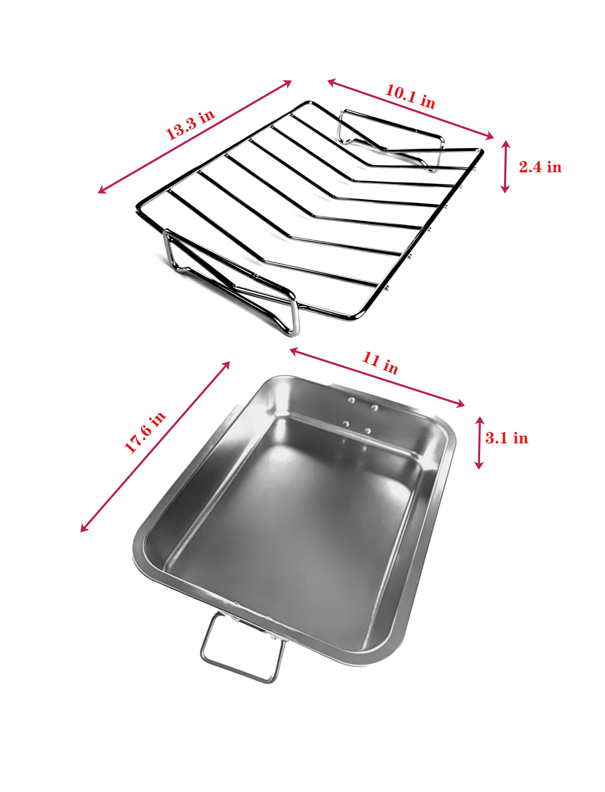 VBOYL 16" Premium Stainless Steel Roaster Pan Set with Baking & V-Shaped Racks - Heavy Duty, Healthy & Dishwasher Safe for Turkey, Chicken