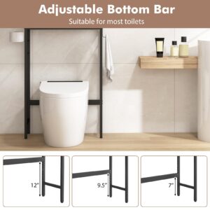 Byroce Over The Toilet Storage Cabinet, Toilet Shelf Rack Space Saver with Metal Frame, Adjustable Shelf & Open Compartment, Freestanding Over Toilet Bathroom Organizer for Toilet & Laundry Room