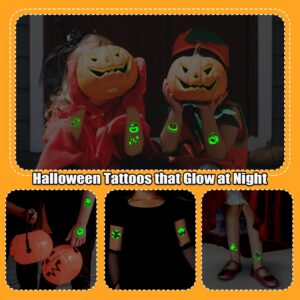 Partywind 204 Styles Glow Halloween Candy Temporary Tattoos for Kids, Luminous Sugar Tattoo Stickers for Party Decorations Supplies, Non-Candy Halloween Treats for Kids Trick or Treat Party