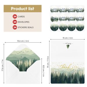 Artoid Mode 24 Pack Mountain Forest Thank You Cards Golden Polka Dot Greeting Cards Gift With Envelope Sticker Blank Note Cards for Birthday Wedding Baby Shower Bridal Shower, 4 x 6 Inch