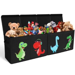 extra large toy box chest for kids organizer, collapsible toy storage bins with magnetic lid, dinosaur toy box for living room, playroom, bedroom, nursery, 51.96"x11.81"x15.75", black