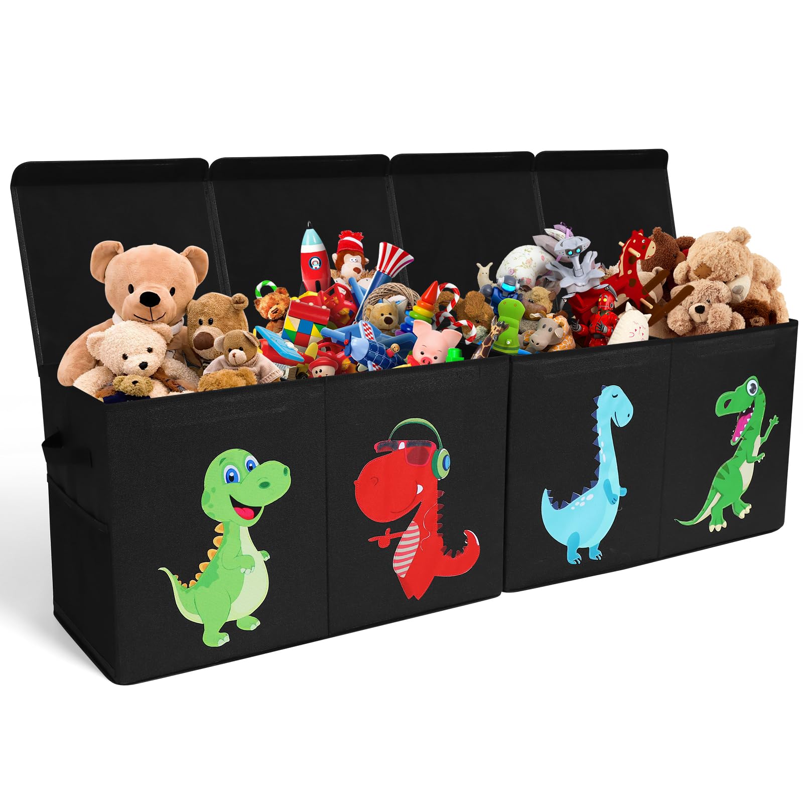 Extra Large Toy Box Chest for Kids Organizer, Collapsible Toy Storage Bins with Magnetic Lid, Dinosaur Toy Box for Living Room, Playroom, Bedroom, Nursery, 51.96"x11.81"x15.75", Black