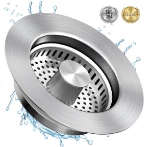 kitchen sink drain strainer, 3 in 1 all stainless steel sink strainer, pop up sink stopper with copper bounce core, anti-clog food catcher basket for us standard 3-1/2 inch drain (1 pack)