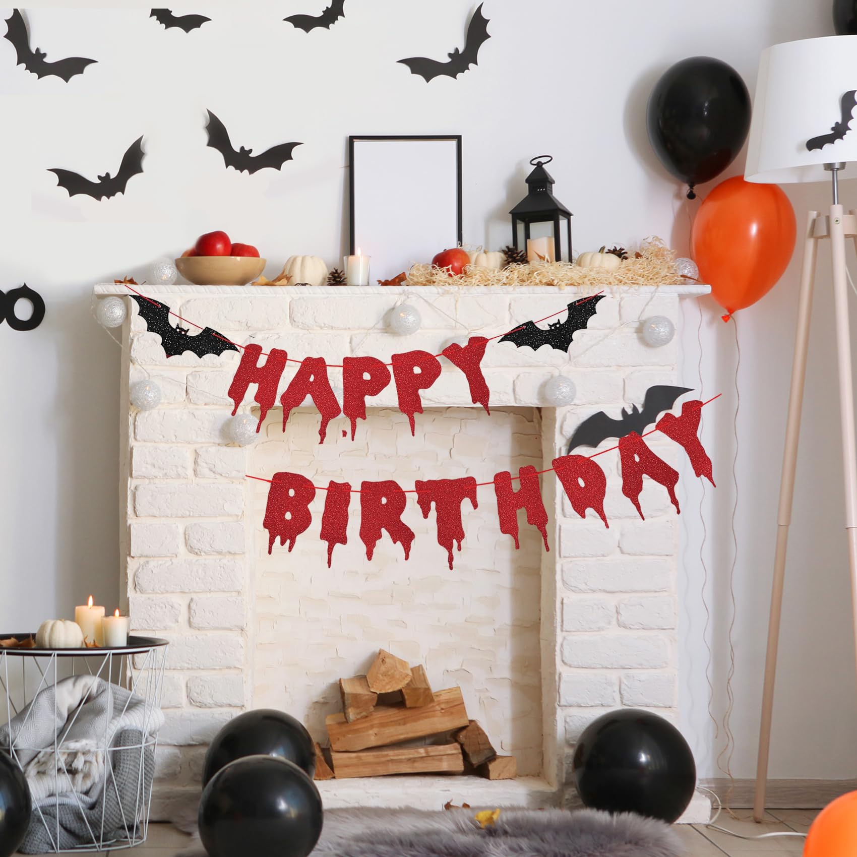 Red Glittery Happy Birthday Halloween Banner Halloween Hanging Paper Garland Bunting Banner Photo Backdrop Halloween Bloody Horror Movie Themed Birthday Party Decorations Supplies