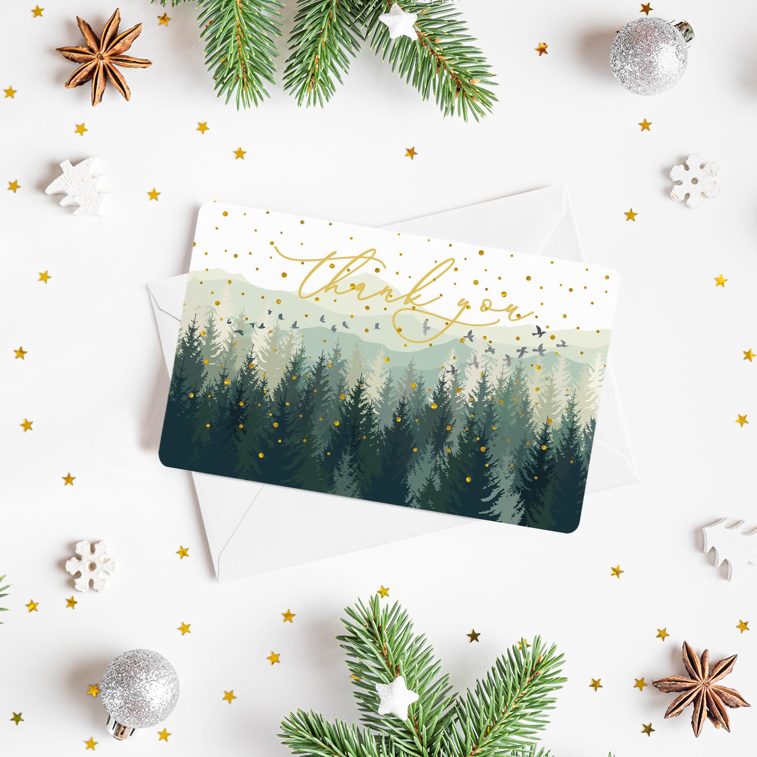 Artoid Mode 24 Pack Mountain Forest Thank You Cards Golden Polka Dot Greeting Cards Gift With Envelope Sticker Blank Note Cards for Birthday Wedding Baby Shower Bridal Shower, 4 x 6 Inch