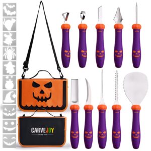 unique pumpkin carving kit heavy duty stainless steel tools with carrying case (total 21 pieces) pumpkin carver pumpkin sculpting set halloween party decorating gift for adults (purple)