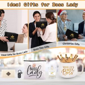 Boss Lady Gifts for Women, Boss Birthday Gifts for Her, Christmas Thank You Gifts for Boss Lady World’s Best Boss Coffee Mug, Make up Bag, Boss Appreciation Thanksgiving Gifts for Female Boss