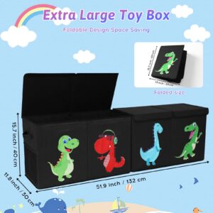 Extra Large Toy Box Chest for Kids Organizer, Collapsible Toy Storage Bins with Magnetic Lid, Dinosaur Toy Box for Living Room, Playroom, Bedroom, Nursery, 51.96"x11.81"x15.75", Black