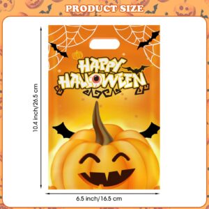 50 Pcs Halloween Goodie Bags with Handles - Happy Halloween Treat Bags, Trick or Treat Gift Bag Bulk, Plastic Halloween Tote Candy Goody Favor Bags for Kids Halloween Party Decorations Favors Supplies