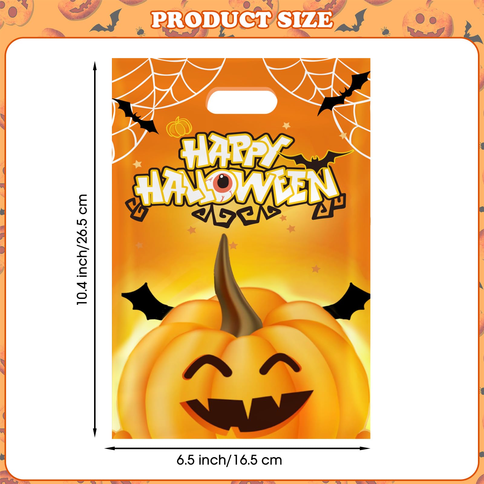 50 Pcs Halloween Goodie Bags with Handles - Happy Halloween Treat Bags, Trick or Treat Gift Bag Bulk, Plastic Halloween Tote Candy Goody Favor Bags for Kids Halloween Party Decorations Favors Supplies