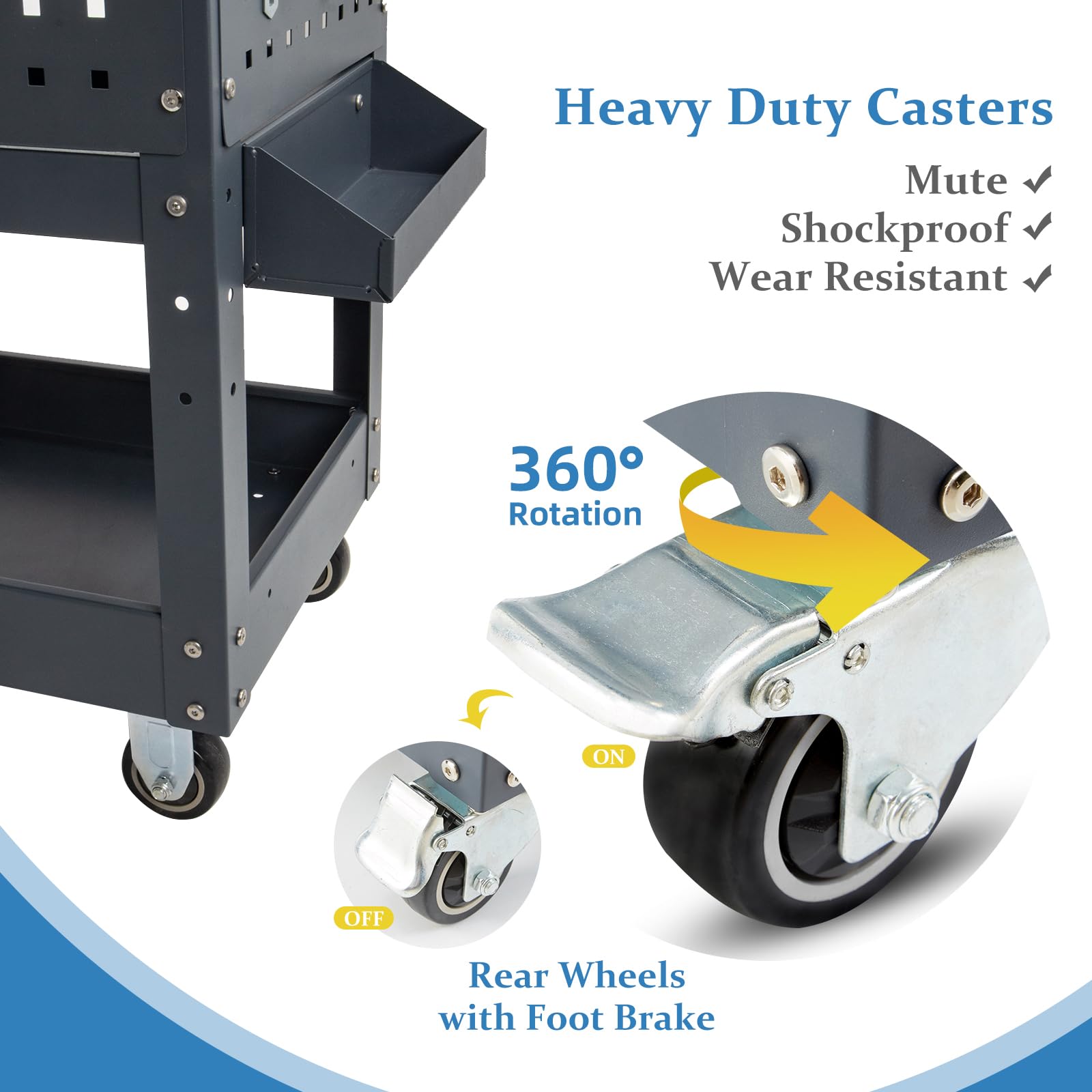 Car Wash Cart with Wheels, Heavy Duty Mechanic Tool Cart, 49"x29"x15", 880 lbs Capacity, 3-Tier Rolling Utility Cart with Pegboard, 4 Dividers, 3 Mesh Panels & Screwdriver Shelf for Jobsite