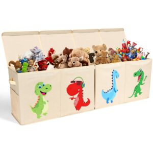 extra large toy chest for boys, collapsible toy storage boxes with magnetic lid, dinosaur toy box for toys, clothes, blankets, books, 51.96"x11.81"x15.75", beige