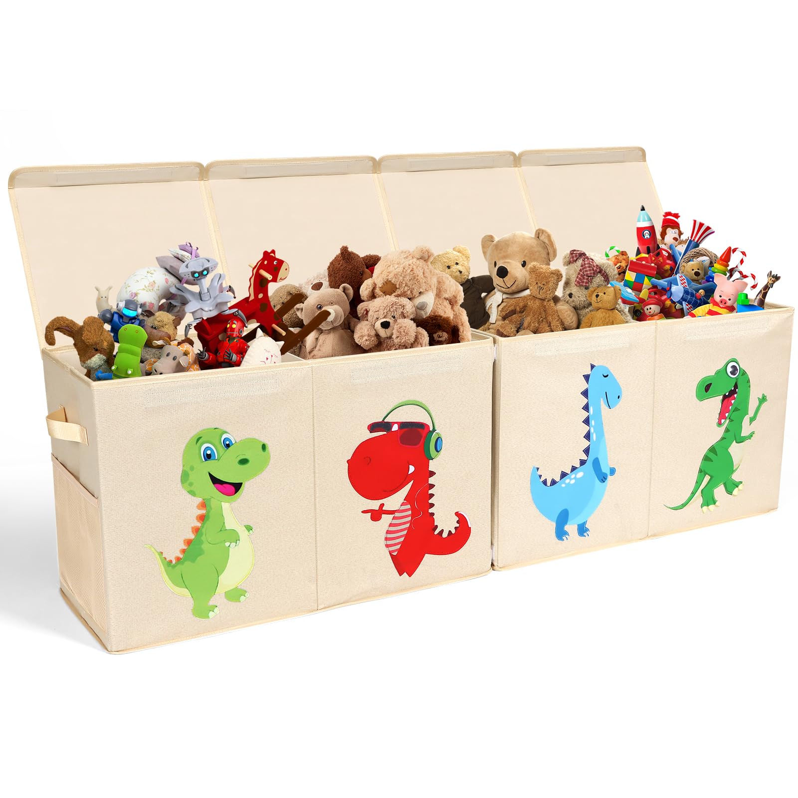 Extra Large Toy Chest for Boys, Collapsible Toy Storage Boxes with Magnetic Lid, Dinosaur Toy Box for Toys, Clothes, Blankets, Books, 51.96"x11.81"x15.75", Beige