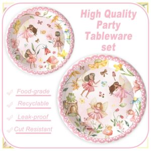 122PCS Fairy Party Supplies for Girls 1st 2rd First Birthday Fairies Enchanted Themed Baby Shower Party Decorations Garden flower Tableware Disposable Paper Plates Napkins Forks Knife for 20 Guests