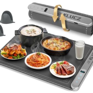 KLUCZ Electric Food Warming Mat Graphene Quickly Heating, 6 Adjustable Temperature and 6H Timer Function Warming Trays for Buffets Parties, Foldable Silicone Food Warmer Mat, Great Gift Choice