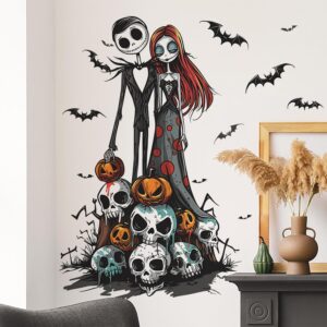 generic nightmare before christmas wall stickers decals horror halloween decoration bat pumpkin skull wall clings for halloween party home office classroom wall diy wall art stickers supplies, ww-173