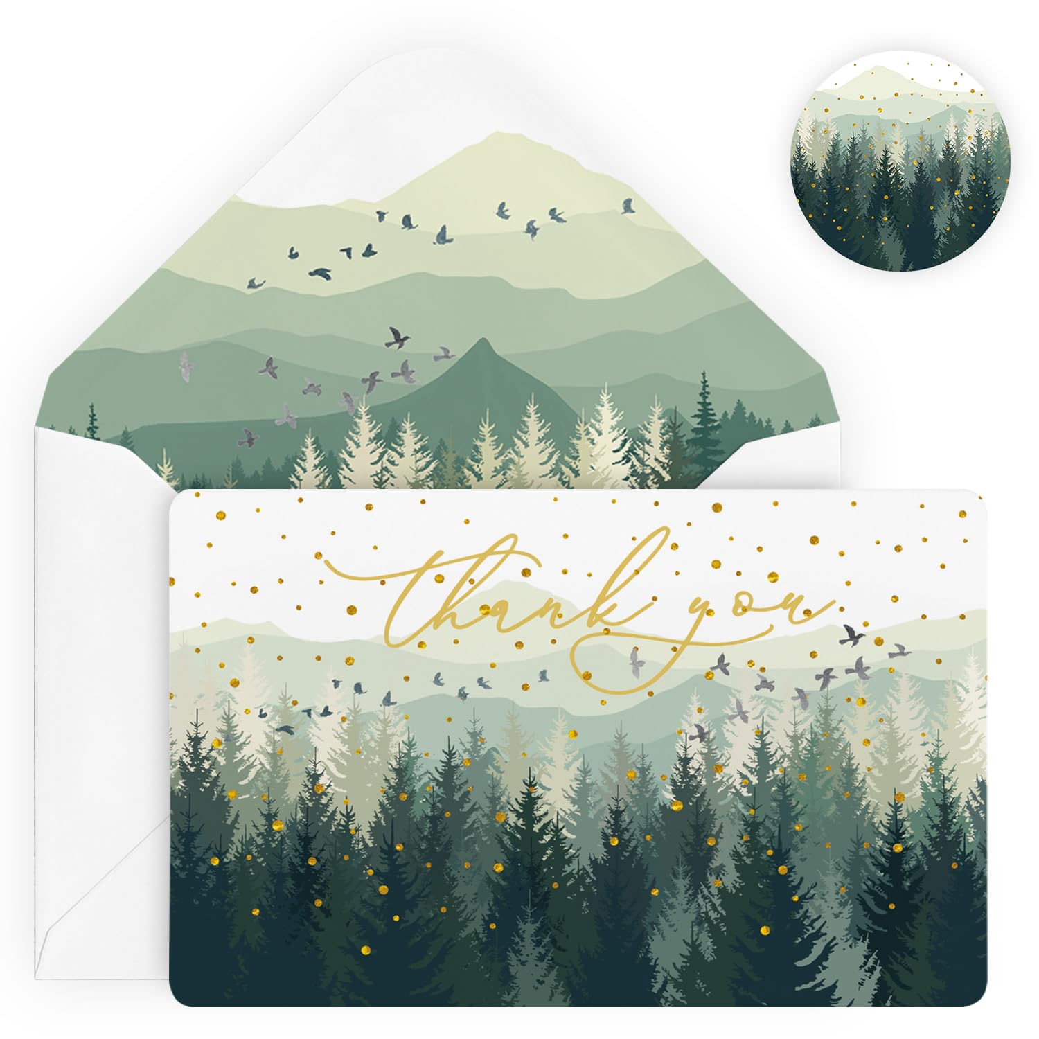 Artoid Mode 24 Pack Mountain Forest Thank You Cards Golden Polka Dot Greeting Cards Gift With Envelope Sticker Blank Note Cards for Birthday Wedding Baby Shower Bridal Shower, 4 x 6 Inch