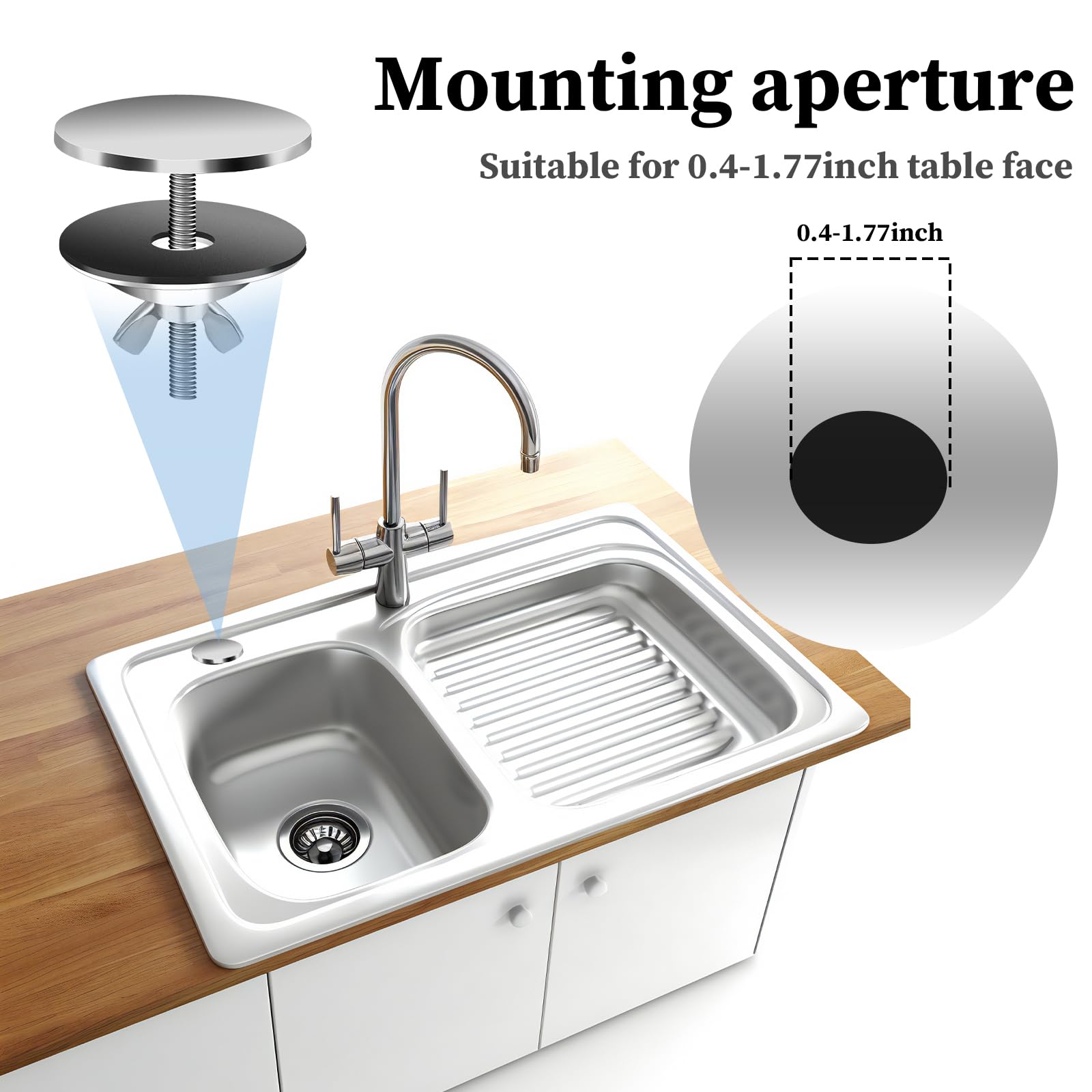 2In Kitchen Sink Hole Cover Faucet Hole Cover Stainless Steel Wash Basin Kitchen Sink Tap Hole Plate Stopper, Sealed Decoration Hole Cover for Faucet Sink Hole Leakage Prevention