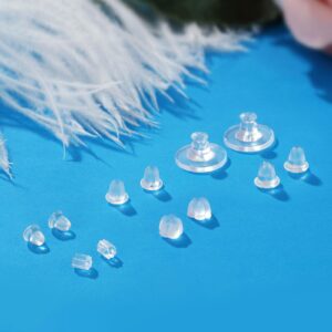 6 Styles Silicone Earring Backs for Studs, 600 Pieces Clear Soft Earring Backs Replacements Hypoallergenic Plastic Rubber Earring Backs Clutch Stoppers Kits for Fish Hook Hoops