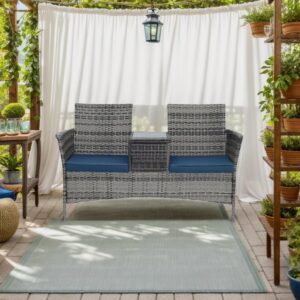 Generic 2-Seater Outdoor Patio Lounger Set with Coffee Table Durable 2-Person Outdoor Furniture - Ideal for lawn gardens, patios, balconies - Weather-resistant and low-maintenance, Gray-blue