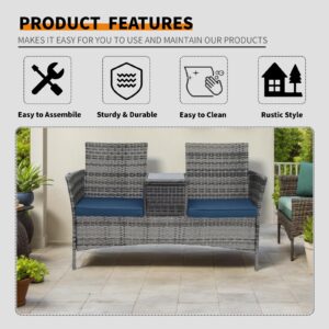 Generic 2-Seater Outdoor Patio Lounger Set with Coffee Table Durable 2-Person Outdoor Furniture - Ideal for lawn gardens, patios, balconies - Weather-resistant and low-maintenance, Gray-blue