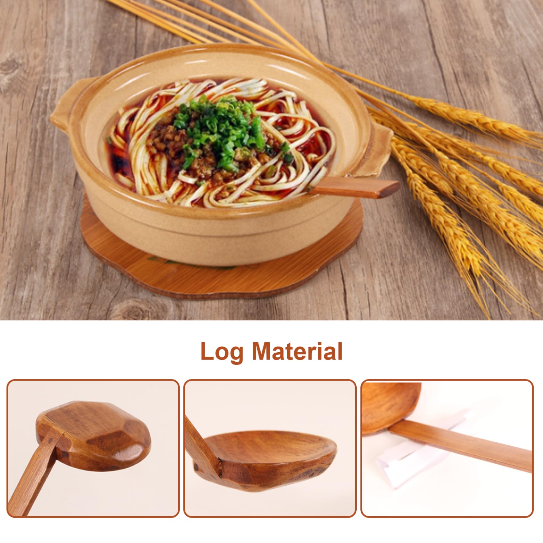 Long Handle Ramen Spoon Wooden Large Hot Pot Spoon Tortoise Drink Soup Spoons 2PCS, wooden hot pot spoon