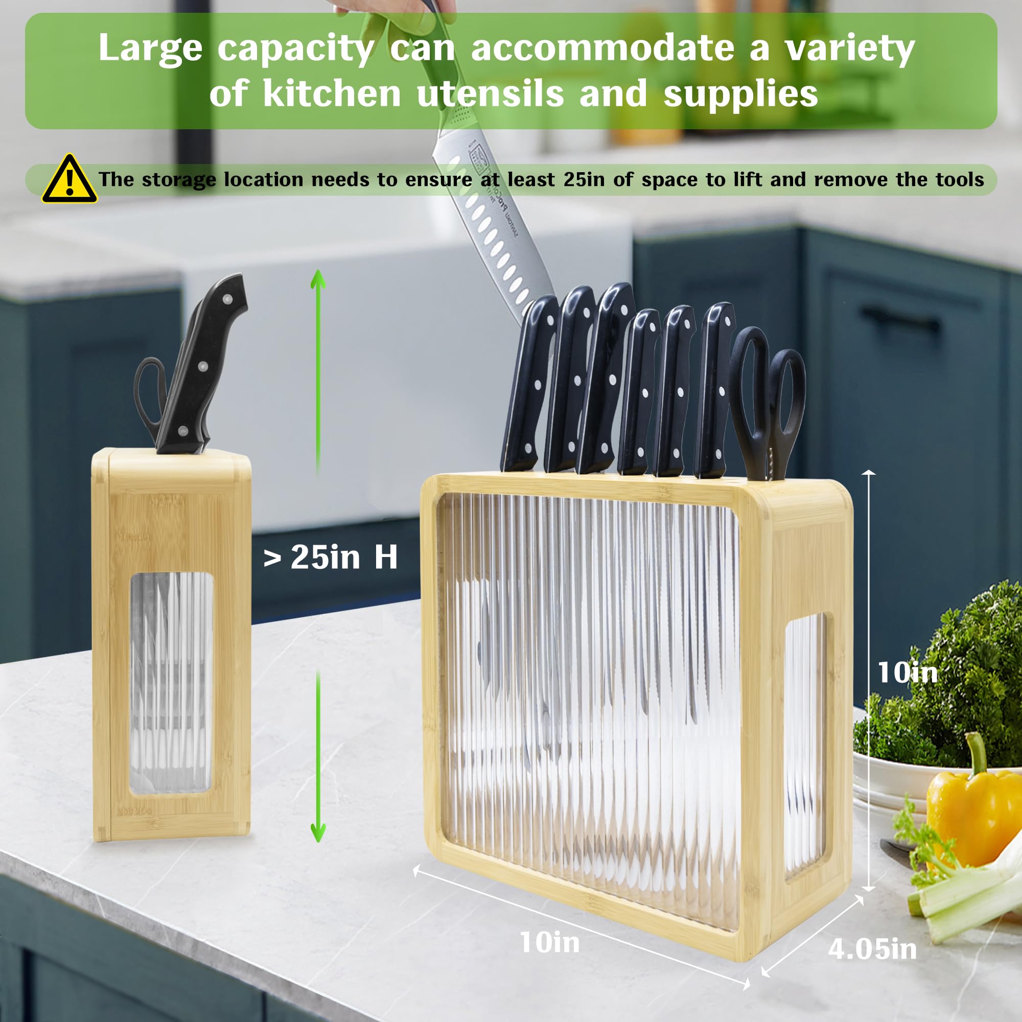 MinBoo Universal Knife Holder Bamboo Knife Storage Stand Knife Block Storage Stand Kitchen Counter Knife Block Holder without Knives Detachable Easy Cleaning