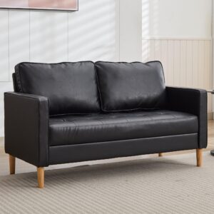 tyboatle 57" sofa couch, black faux leather modern loveseat for living room, tufted mini sofa, comfy office 2 seat love seats, small couches for small space