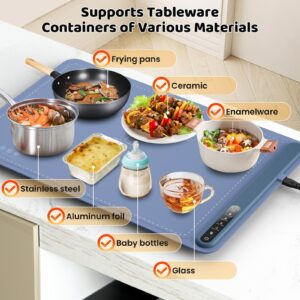 Food Warming Mat Electric Warming Tray Silicone with Full Surface Heating 4 Temperature Timming Settings and Child-Lock, Foldable Portable Food Warmers for Parties Buffet Gatherings Countertop