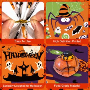 50 Pack Halloween Treat Bags - Plastic Halloween Goodie Bags, Happy Halloween Candy Bag, Trick or Treat Snack Gift Cellophane Bags with Twist Ties for Kids Halloween Party Birthday Supplies Favors