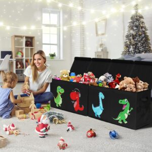 Extra Large Toy Box Chest for Kids Organizer, Collapsible Toy Storage Bins with Magnetic Lid, Dinosaur Toy Box for Living Room, Playroom, Bedroom, Nursery, 51.96"x11.81"x15.75", Black