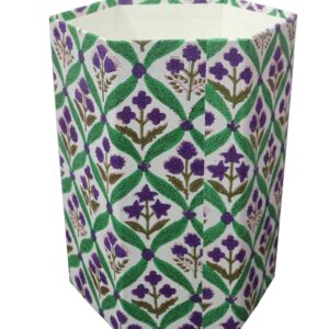 Generic Trash can Dustbin Waste Basket for Kitchen, Room Handmade Paper Block Print Flower Design Plastic Free Bin Decorative 3.3 Gallon (1, Purple Flower)