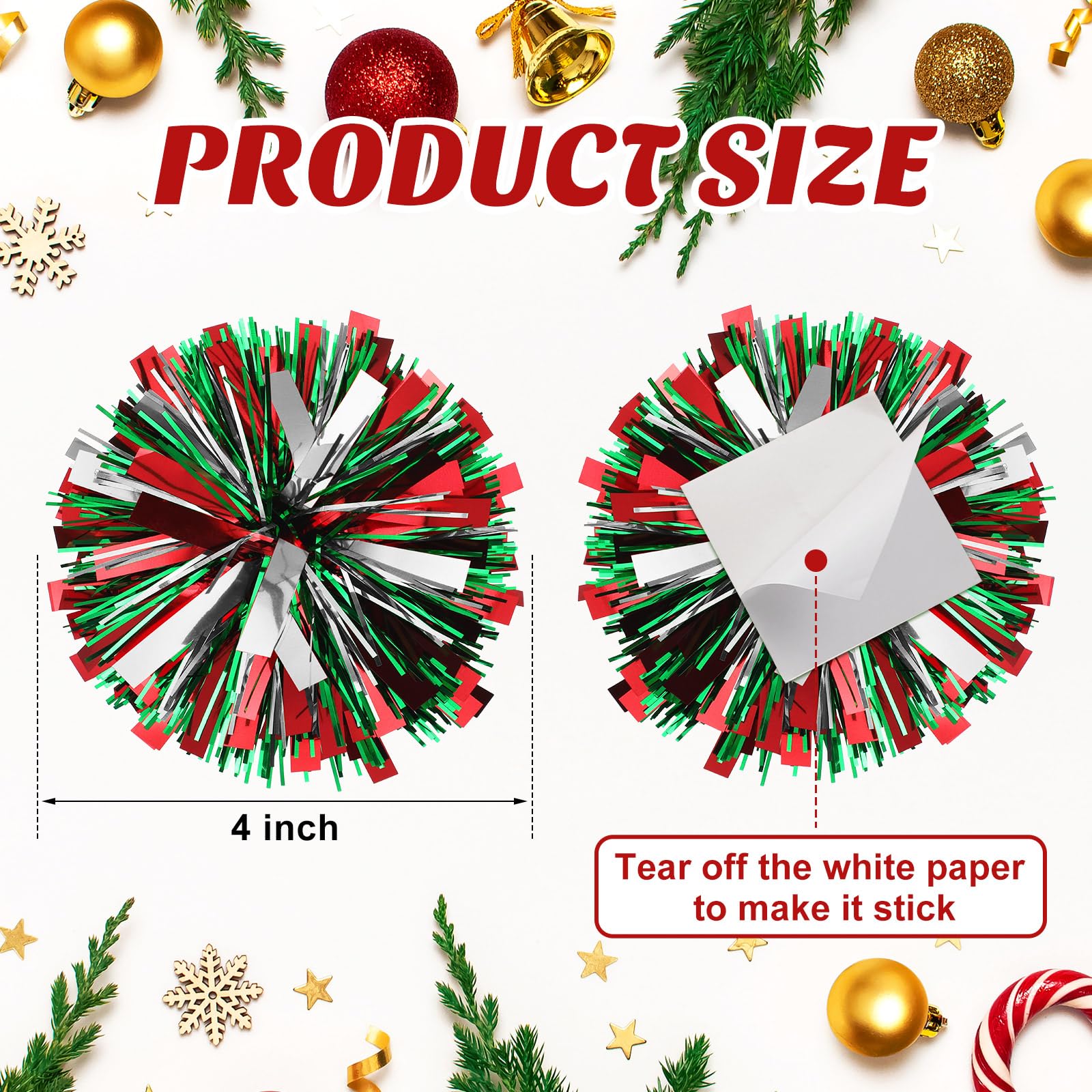 Daifunli 24 Pcs Christmas Tinsel Bows for Gift Wrapping 4 Inch Self Adhesive Christmas Gift Bows Toppers for Xmas Birthday Party Presents Decorations Holiday Gift Accessory(Red, Green, Silver)