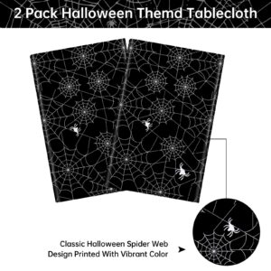 2 Pcs Halloween Tablecloth - Plastic Halloween Spider Webs Table Cloth, Black Disposable Rectangle Spiderweb Table Cover for Halloween Party Decorations Supplies Favors Table Decor, 108 x 54 Inch