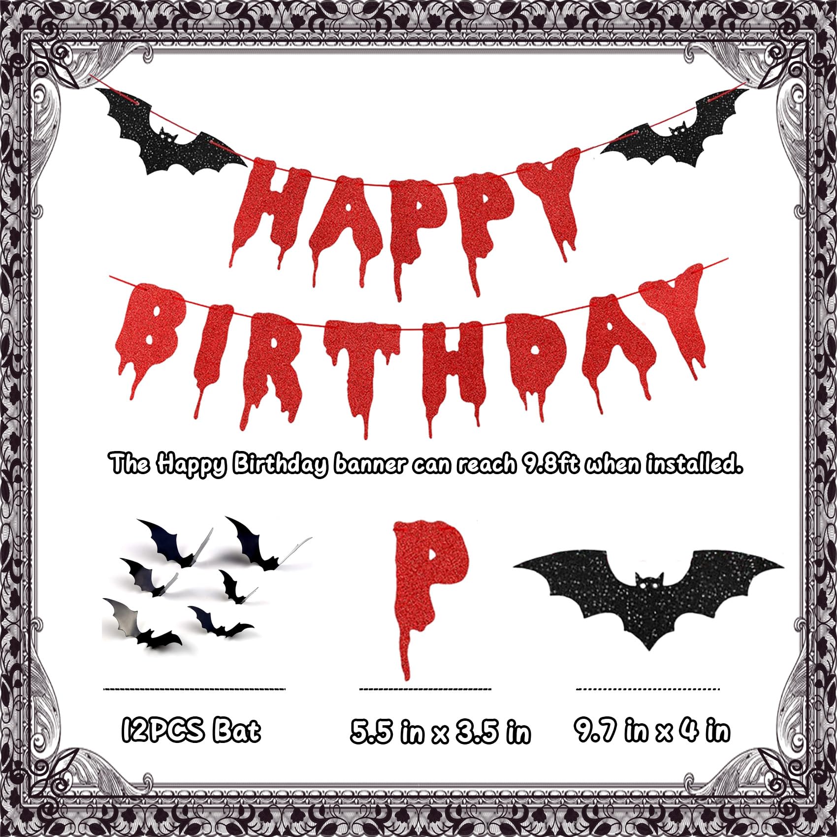 Red Glittery Happy Birthday Halloween Banner Halloween Hanging Paper Garland Bunting Banner Photo Backdrop Halloween Bloody Horror Movie Themed Birthday Party Decorations Supplies