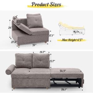 OHOHOLIVE Sleeper Sofa Bed 4-in-1 Convertible Couch, Linen Fabric Love seat Couch with 2 Throw Pillow, Single Recliner for Small Space with 5 Adjustable Angles Backrest