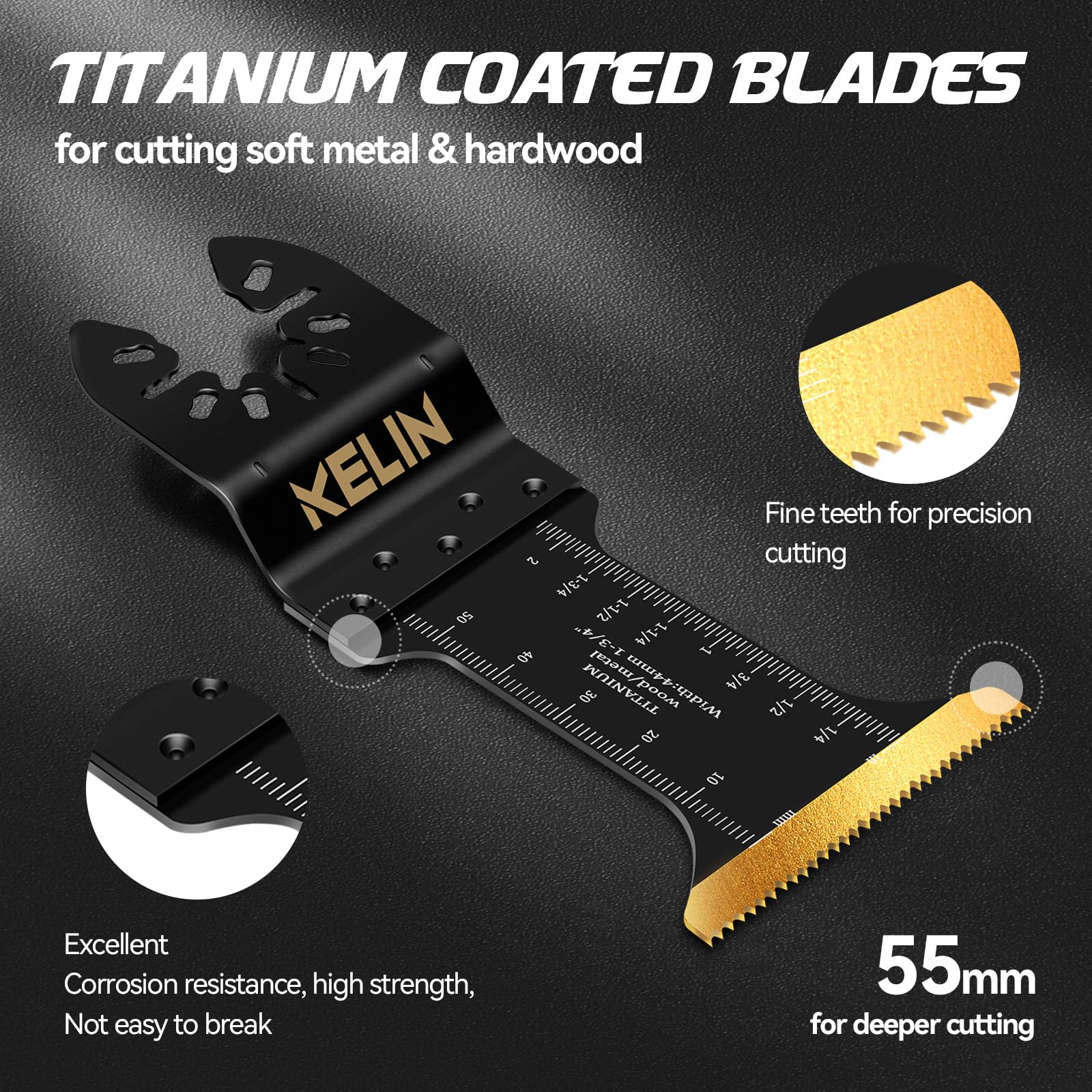 18 PCS Titanium Oscillating Tool Saw Blades with Stainless Steel Scraper and Semicircle Blades Kit, Universal Multi Tool Blades for Light Metal Sheet Pipe and Wood (NOT for Star Lock Interface)