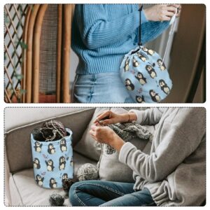 Sellikakes Cute Penguin Fish Yarn Bag with Dog Cute,Crochet Tote Knitting Bag Yarn Storage Organizer Holder Case for Crochet Hooks Needles Knitting Kit for Beginners