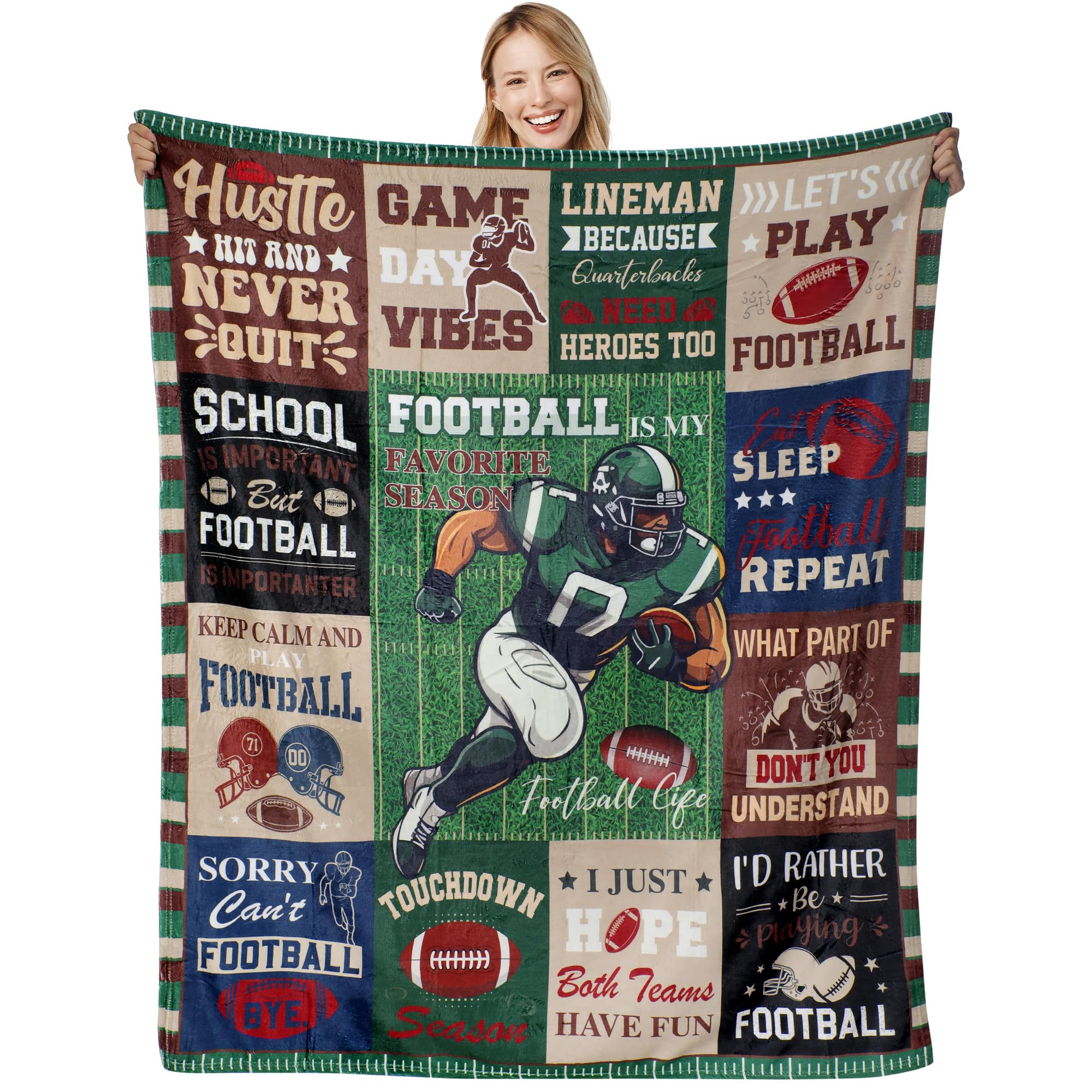 Poekuao Large Football Throw Blanket for Football Lovers, Football Gifts for Boys, Football Blankets, Gifts for Coach Football Fan on Birthday