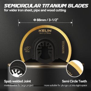 18 PCS Titanium Oscillating Tool Saw Blades with Stainless Steel Scraper and Semicircle Blades Kit, Universal Multi Tool Blades for Light Metal Sheet Pipe and Wood (NOT for Star Lock Interface)