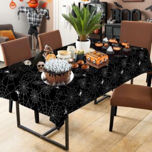 2 Pcs Halloween Tablecloth - Plastic Halloween Spider Webs Table Cloth, Black Disposable Rectangle Spiderweb Table Cover for Halloween Party Decorations Supplies Favors Table Decor, 108 x 54 Inch