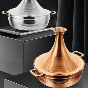 BINGWANG 304 Stainless Steel Moroccan Tagine Pot,Non Stick Tagine Stainless Steel Tower Stew Dry Pot Non-stick Slow Cooker Seafood High Lid Pan Electromagnetic Cooker Moroccan Tajine Casserole,Gold,20