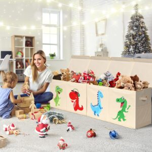 Extra Large Toy Chest for Boys, Collapsible Toy Storage Boxes with Magnetic Lid, Dinosaur Toy Box for Toys, Clothes, Blankets, Books, 51.96"x11.81"x15.75", Beige