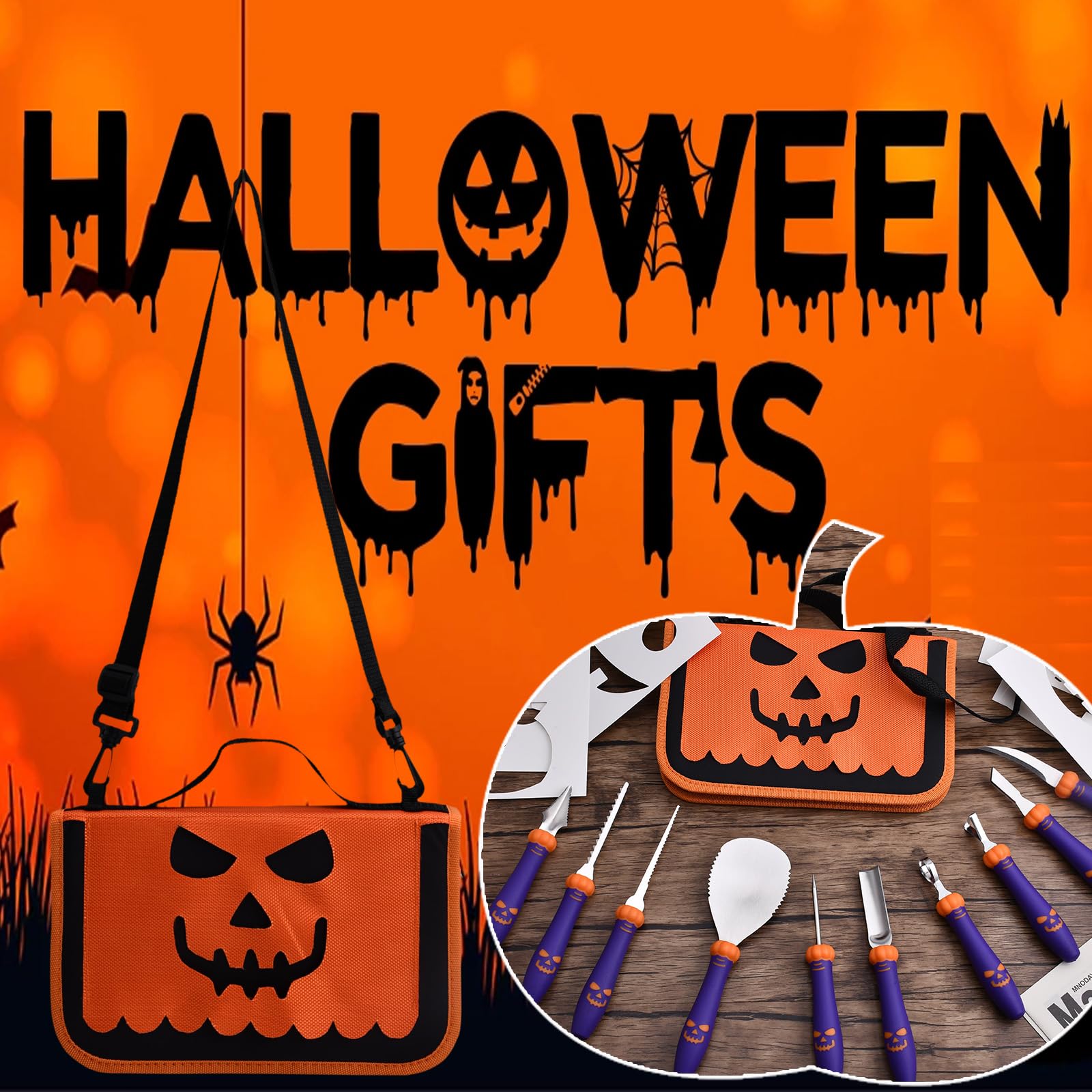 Unique Pumpkin Carving Kit Heavy Duty Stainless Steel Tools with Carrying Case (Total 21 Pieces) Pumpkin Carver Pumpkin Sculpting Set Halloween Party Decorating Gift for Adults (PURPLE)