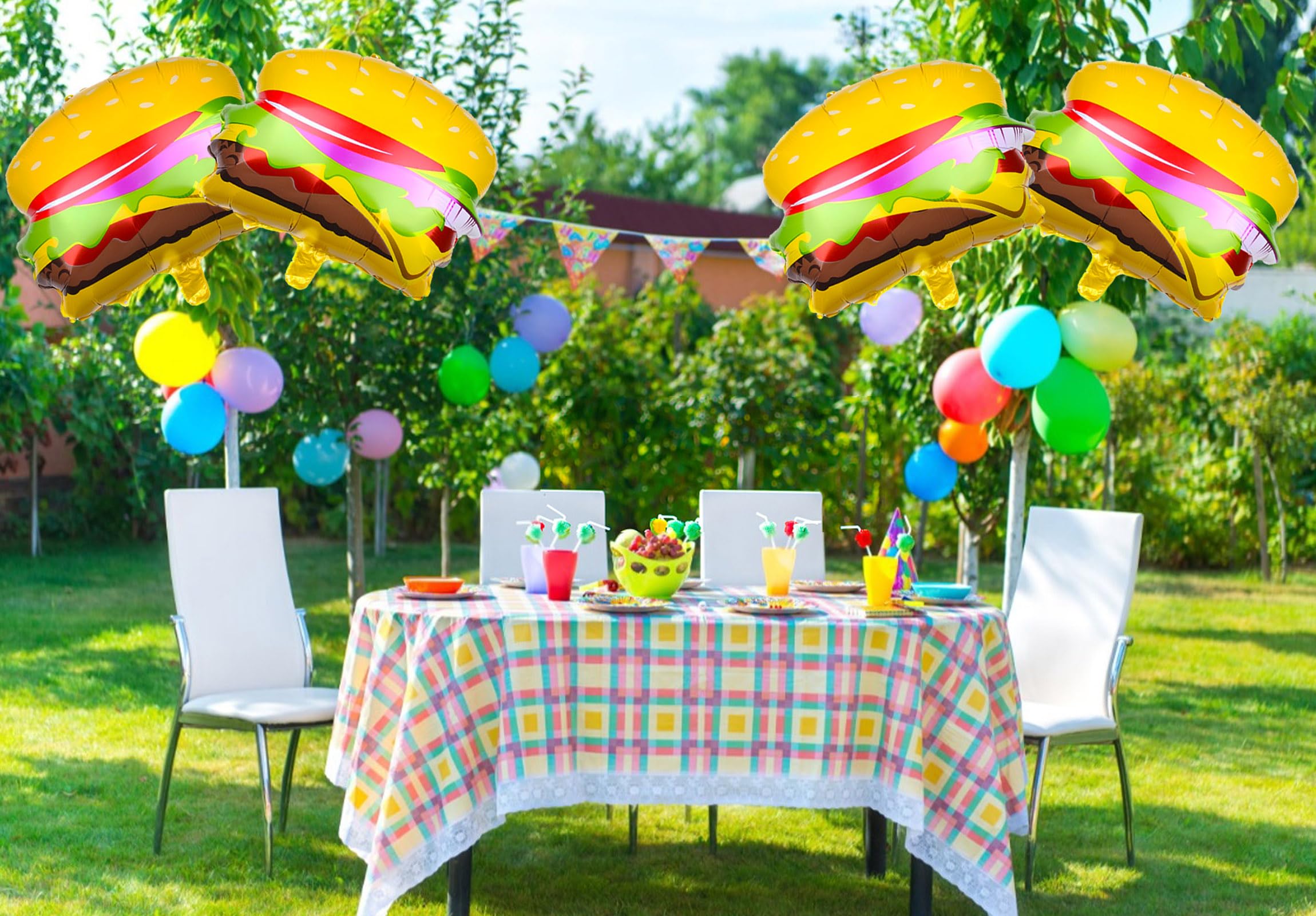 4PCS Hamburger Balloons Foil Aluminum Balloon Birthday Party Decorations for Baby Shower Kids Snacks Themed Party Supplies for Girl Boy